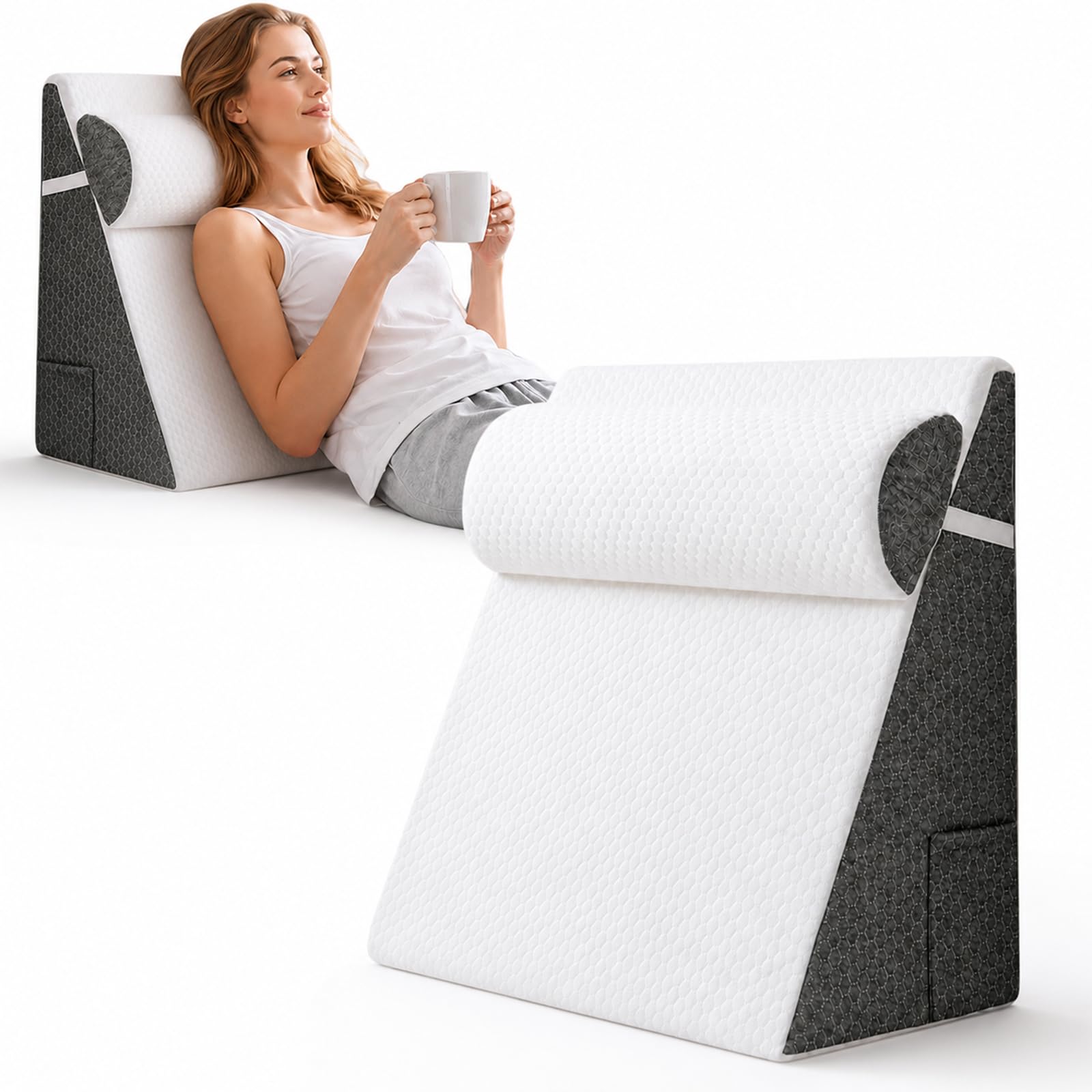Cuscino inclinabile con angolazione regolabile,3-in-1 multifunzionale per letto e schiena, Cuscino triangolare ortopedico in memory foam