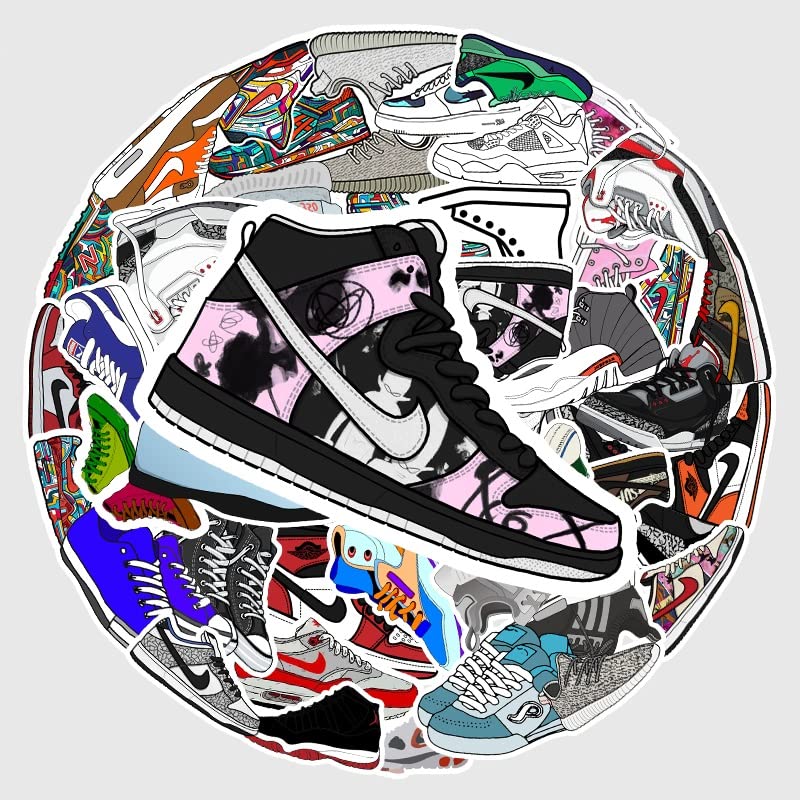 GRACIOUS MART 50pcs Cool Random Cartoon Vinyl Skateboard Stickers - Self-Adhesive for Laptop, Guitar, Water Bottle, Car, Luggage, Bike - Waterproof Graffiti Gift for Teens, Girls, Kids (Shoe), 5 cm