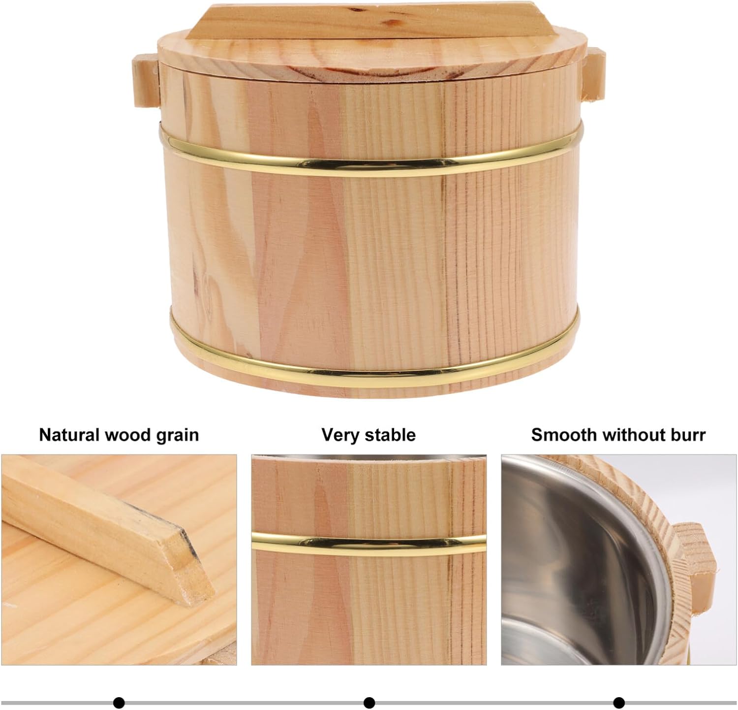 Alipis Wooden Rice Bucket with Lid - Hangiri Sushi Oke Sushi Rice Mixing Tub, Mixing Tub for Restaurant Fruits Salad Cereal Corn flake Pasta