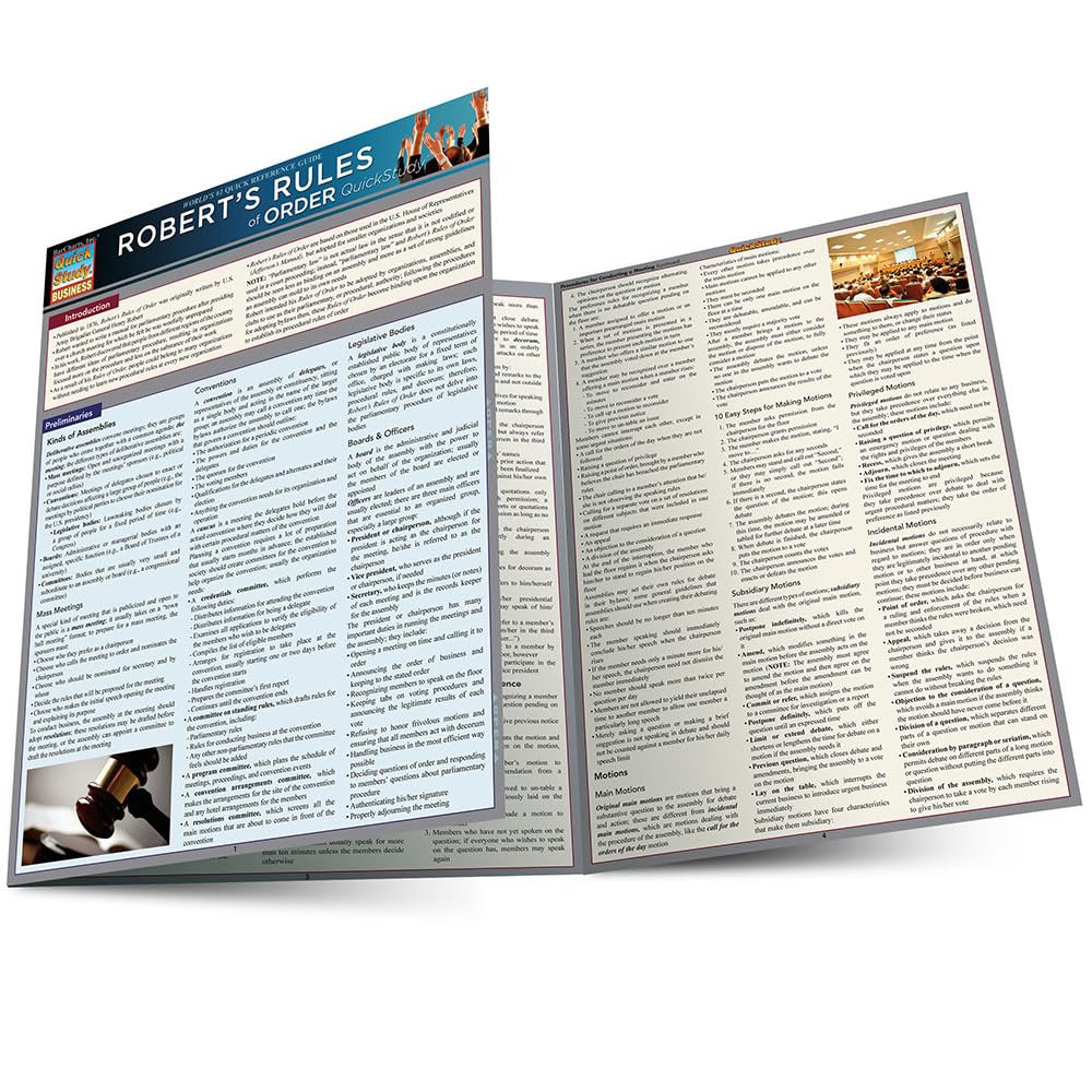 Robert's Rules Of Order QuickStudy Laminated Reference Guide