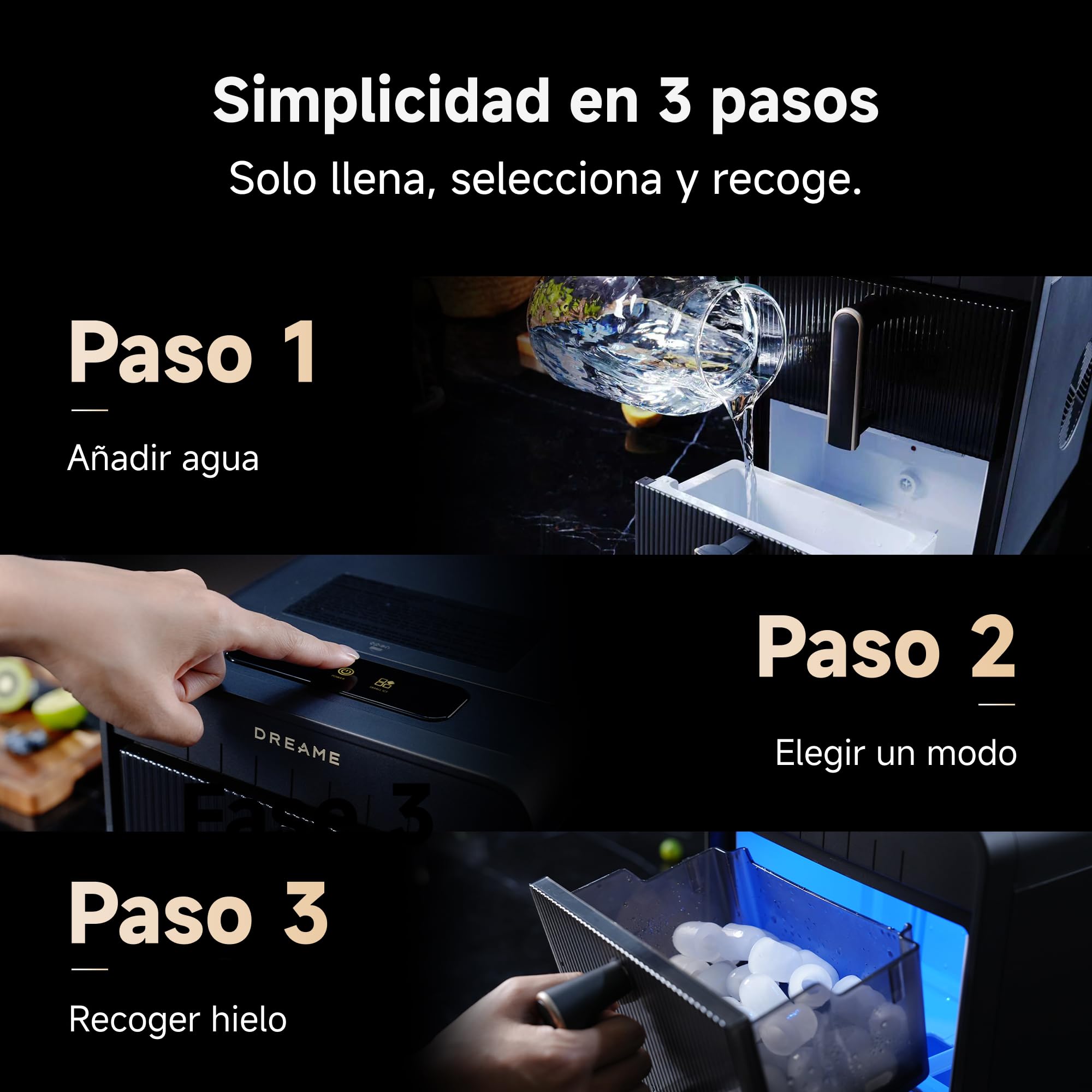 DRAEME AuraBullet Ice Máquina de Hielo En Cubitos Con Producción Rápida De Hielo En 6 Minutos, Depósito y Canasta Separados, Dos Tamaños de Cubitos, Control Digital, Luz LED y Función de Autolimpieza