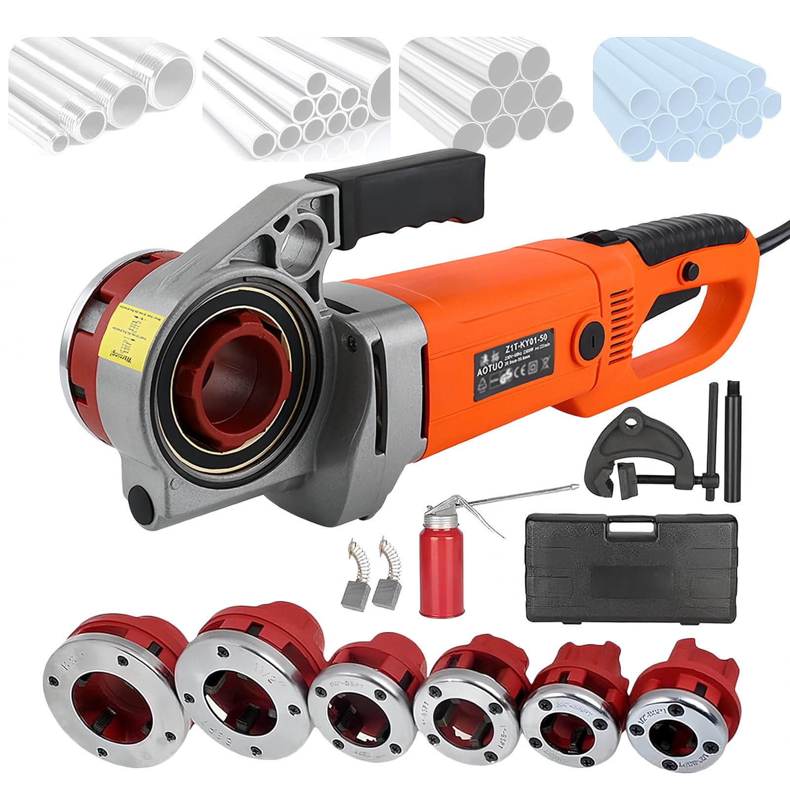 Roscadora Portátil, Roscadora Manual para Roscadora Eléctrica de Tubos con Bolsa de Transporte, 6 Matrices 1/2, 3/4, 1, 1-1/4, 1-1/2, 2, HD 2300W Power Drive Roscadora de Tubos