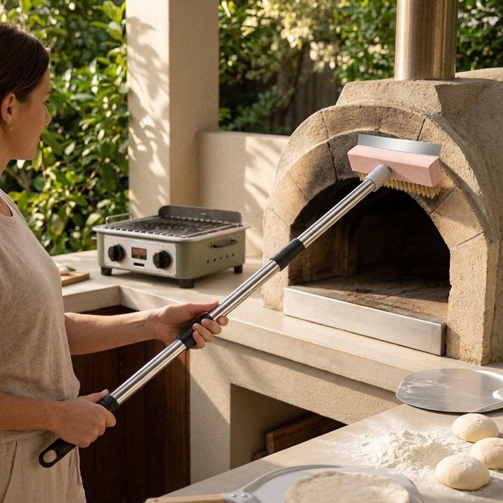 Cepillo para Horno de Pizza, Cepillo para Parrilla, Accesorio Práctico, Cepillo para Parrilla de 4 Secciones para Cocinas, Restaurantes Y Parrillas, 1.2 M