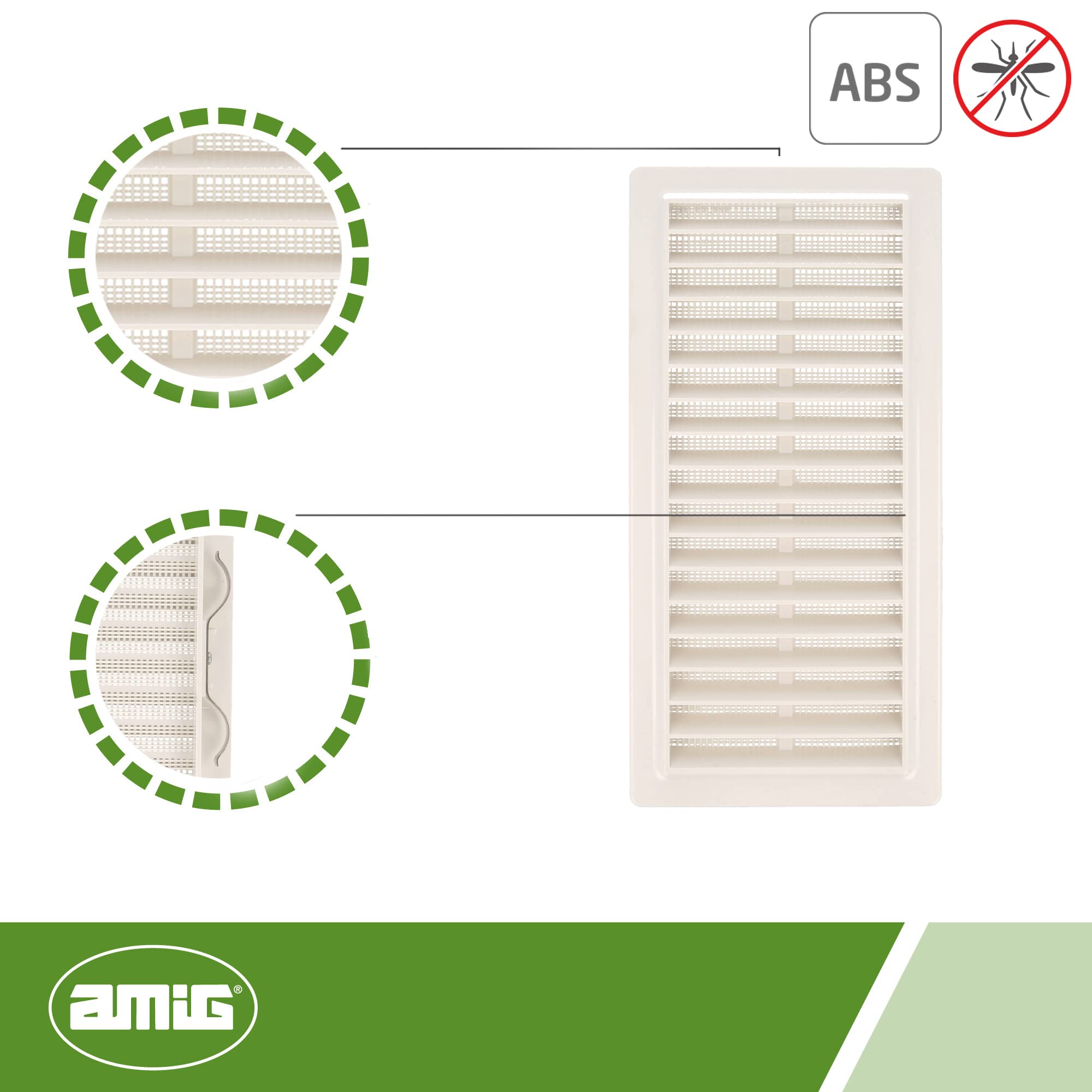 Amig - Rectangular Plastic Grille with Mosquito Net, White, 250 x 120 mm - Image 4
