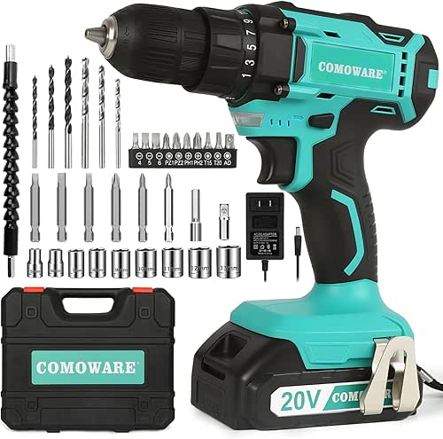 COMOWARE 20V Cordless Drill, Electric Power Drill Set with 1