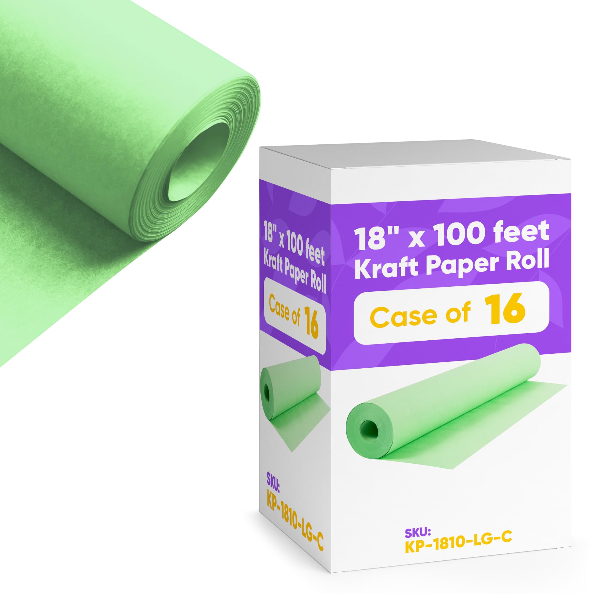 18" x 1200" (100 ft) Light Green Kraft Paper (Case of 16 Rolls), Made in USA