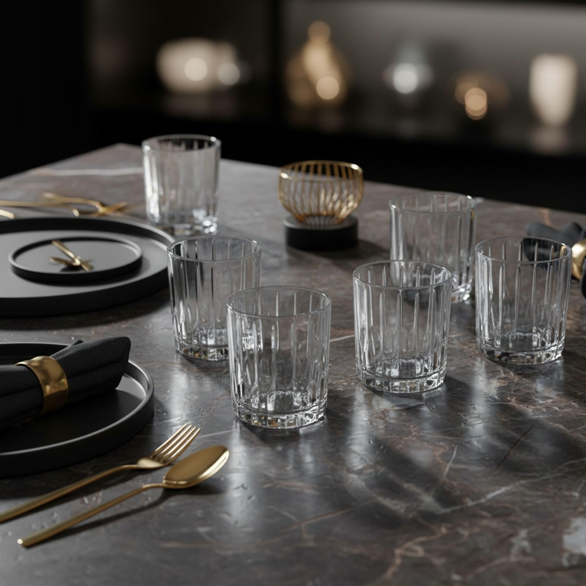 INDE SANTA CLARA | Set 6 Vasos de Cristal Agua 35cl Skye Tallado Transparente, Vasos Bajos de Vidrio Claro, Vasos Agua Aptos Lavavajillas y Microondas - 3