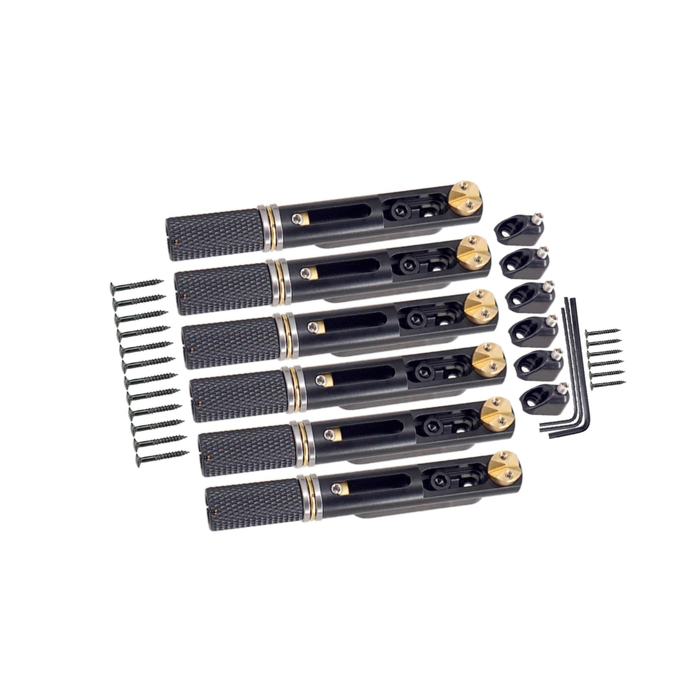 Ponte per chitarra acustica a 6 corde realizzato in robusto metallo che migliora le prestazioni della chitarra supportando al contempo una lunga durata. Ponte senza
