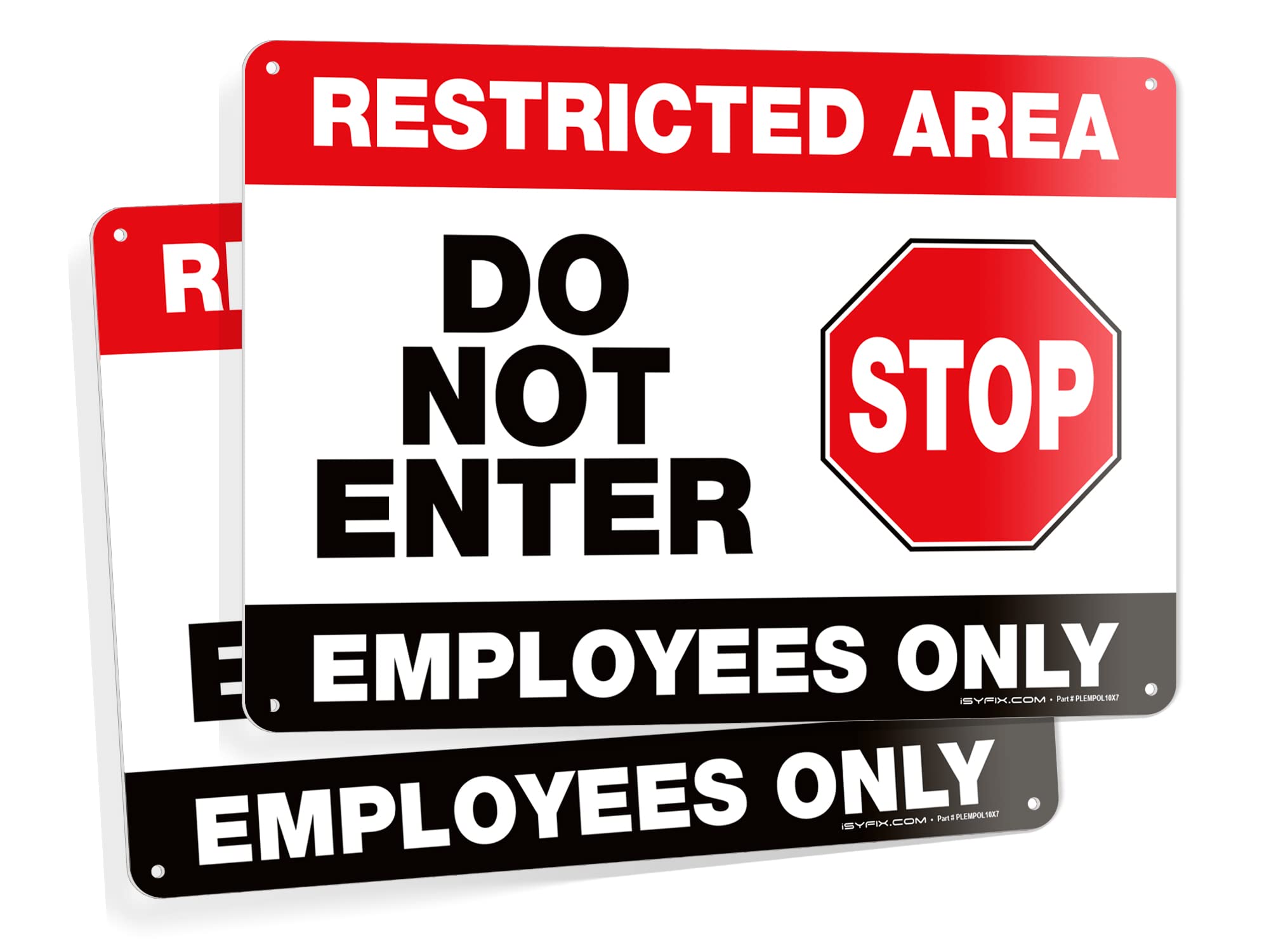 iSYFIXRestricted Area Sign – 2 Pack 10x7 Inch – Do Not Enter, Employees Only Signs, 40 mil Thick Polystyrene Plastic, Laminated for Ultimate UV, Scratch, and Fade Resistance, Waterproof, In & Outdoor