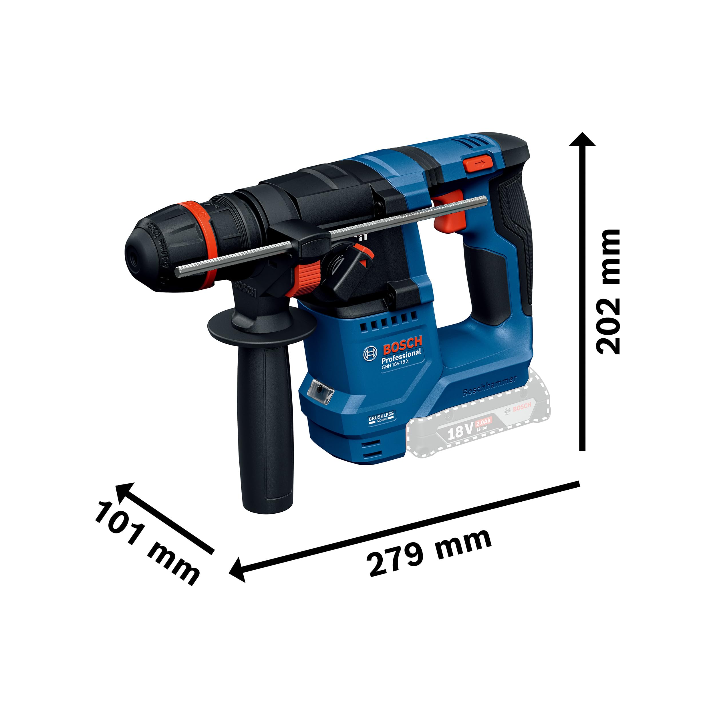 Bosch Professional 18V System Martello perforatore a batteria GBH 18V-18 X (ONECHUCK, incl. 2x 18V 2.0Ah, GAL 18V-40, GDE 24)