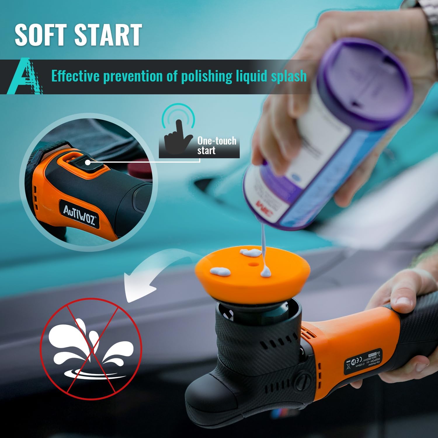 AUTIWOZ Carbon Fiber Mini Car Buffer Polisher, 630W Copper Motor 12mm Orbit, 2&3Inch Dual Action Polisher for Car Detailing, 2500-7000RPM with Soft Start, 3M Corded Auto Electric Polishing Machine