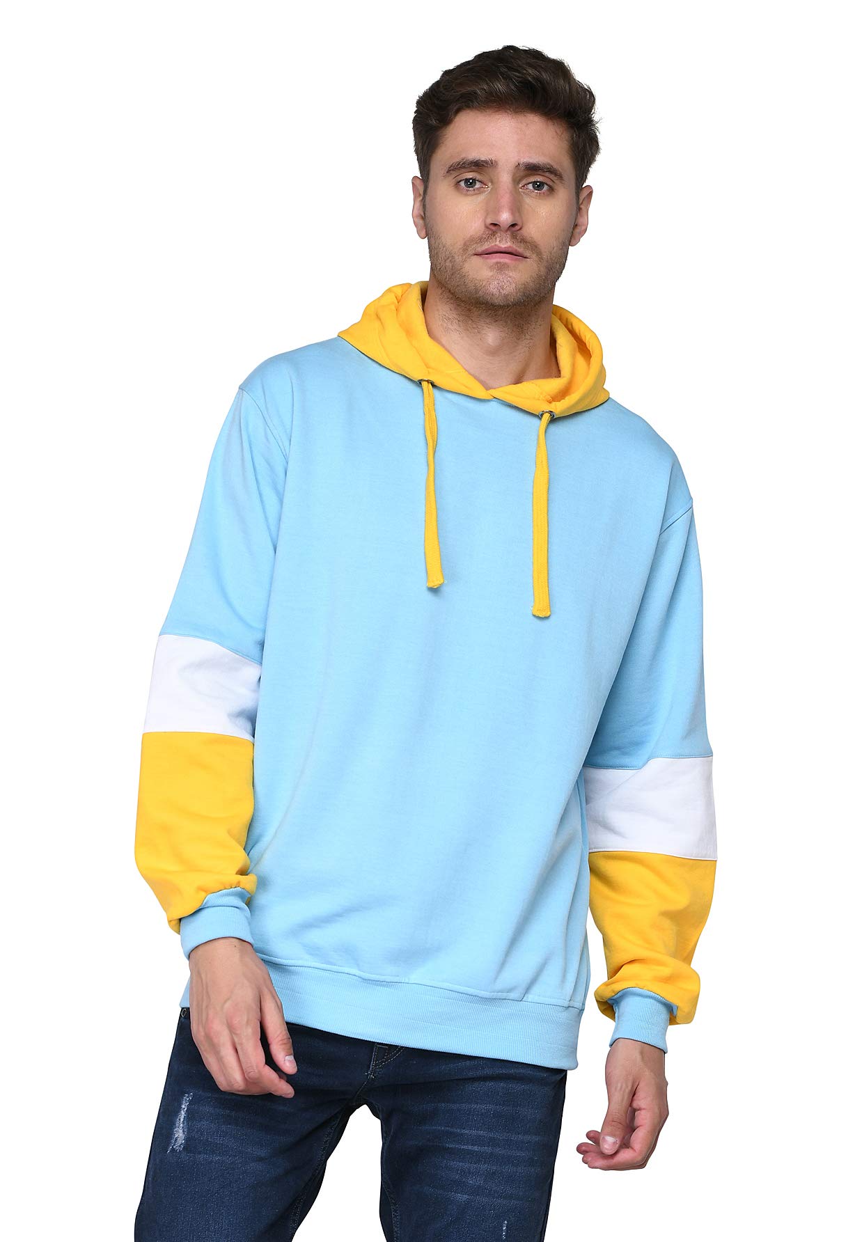 sxv style SXV Solid COLOURBLOCKED Sweatshirt Hoodie for Men & Women (AQUABLUE.White,Yellow)-picture-24