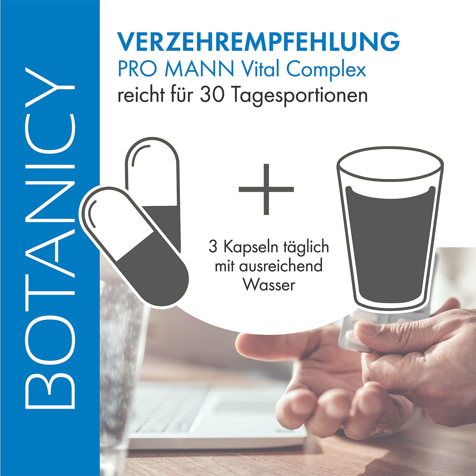 Botanicy PRO MANN VITAL COMPLEX 3er Set - Kürbiskern, Brennessel & Weidenröschen Extrakt + Zink - Mit Markenrohstoff Plasys 300® aus Pollenextrakten - Natürlich, Hormonfrei, Vegan - 270 Männer Kapseln