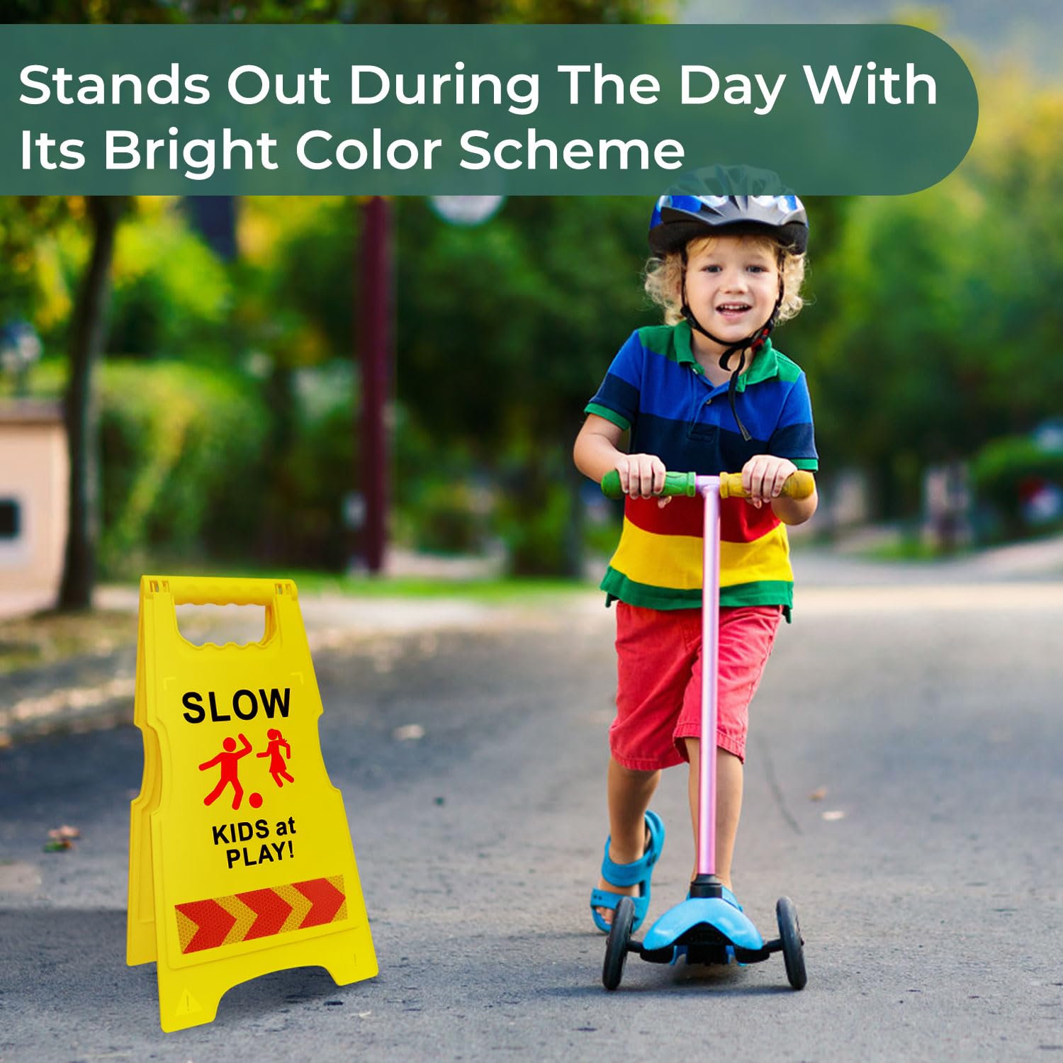 4 Pcs 24 Inch Large Slow Down Kids At Play Sign - Reflective Kids Playing Sign For Street Double Sided Children At Play Safety Signs For Street - View #5