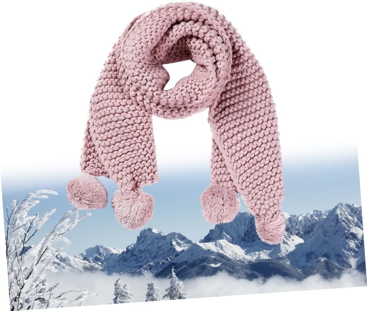 Ipetboom Cute Pink Woolen Scarf for Thick Knitted Winter Scarf with Fuzzy Ball Design Warm Outdoor Accessory for Boys and Present for Cold Days