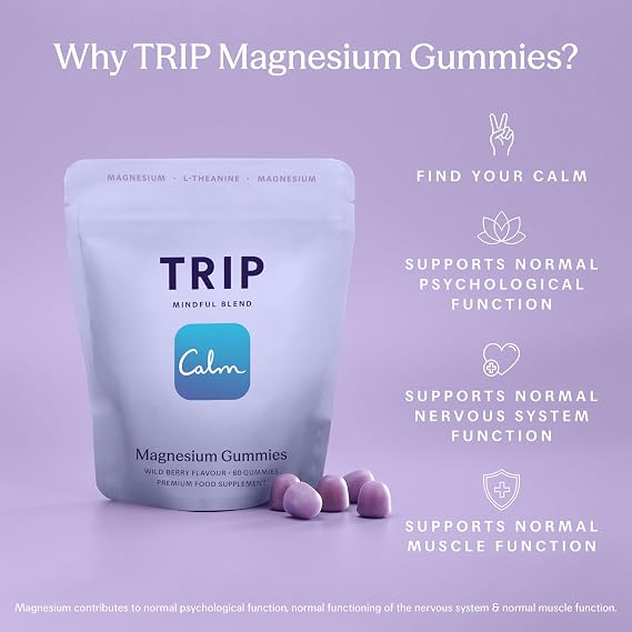 TRIP Magnesium Gummies, Wild Berry, 5,400mg Citrate per Pack, 180mg x 60 Gummies, Highly Absorbable, Electrolyte Balance, Plant-Powered, Sugar-Free & 3rd Party Tested