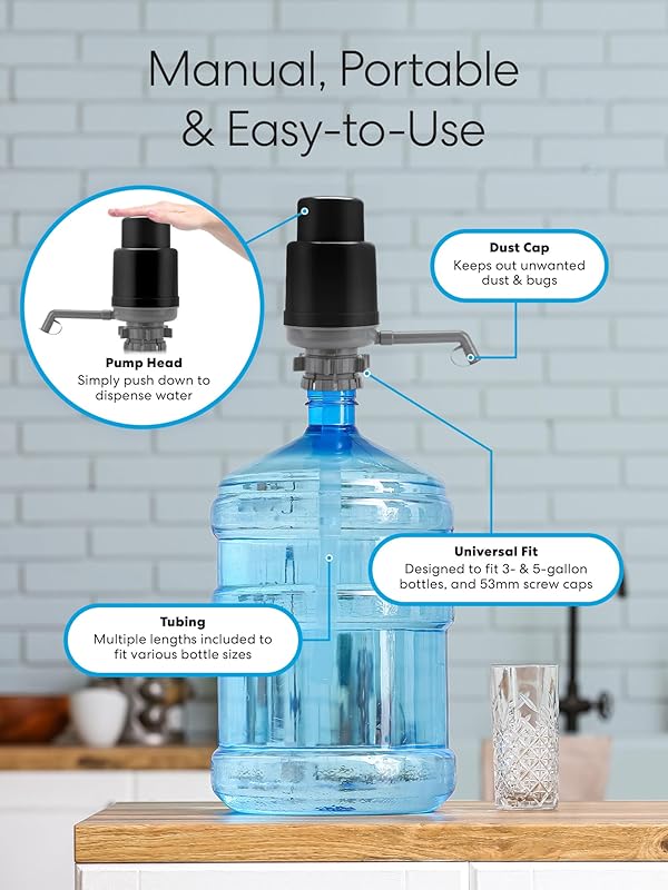 Brio Universal Water Bottle Pump | Manual Water Pump 1-5 Gallon Water Jug Dispenser for Camping Picnics and More! | 48mm & 55mm - (Multiple Color Options) by Brio - Image 11