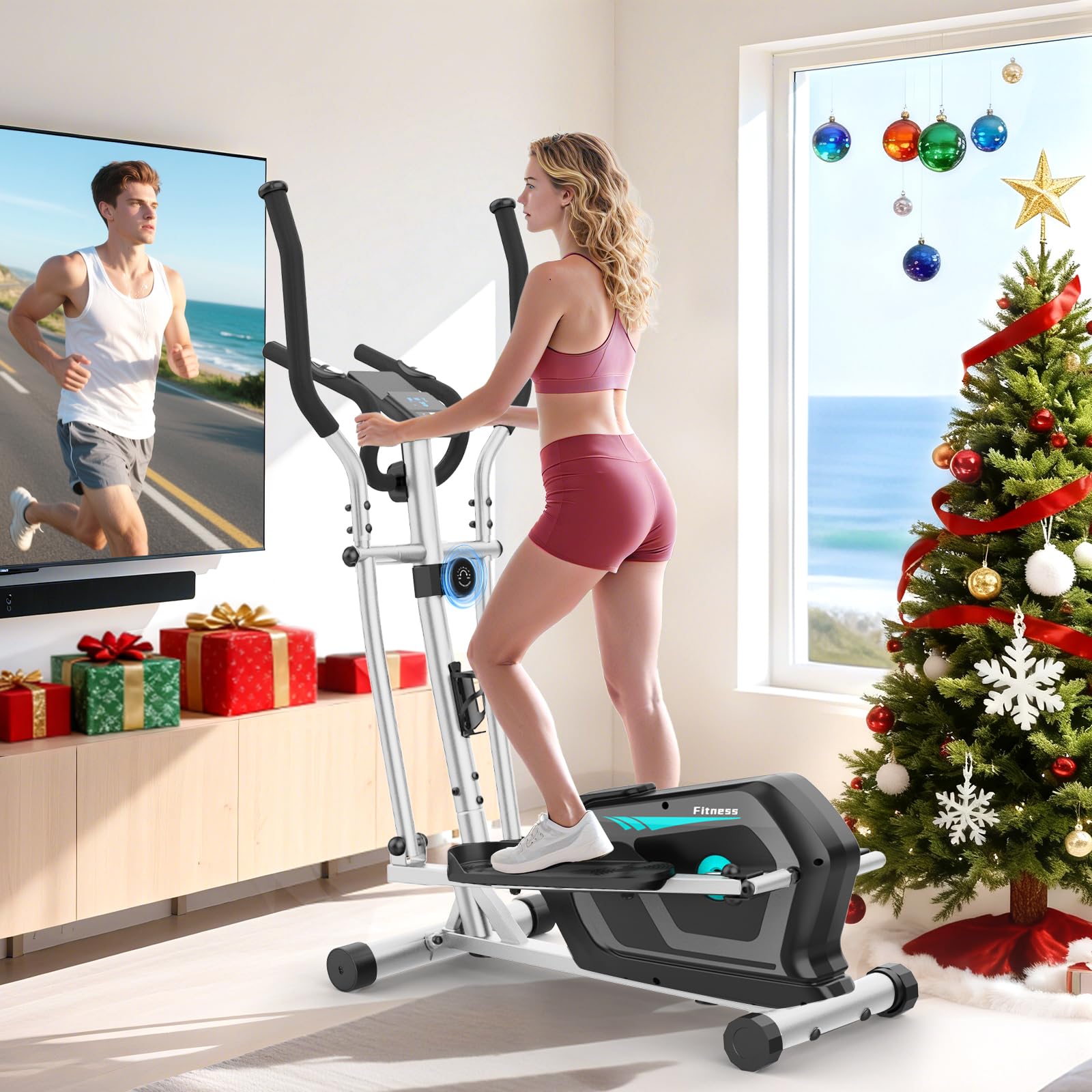 Vélo elliptique Magnétique avec 16 Niveaux de Résistance,Bluetooth App,Pulse Rate Grips & LCD Monitor,Pédale antidérapante,Velo elliptiques pour la Maison avec Capacité Max 130KG