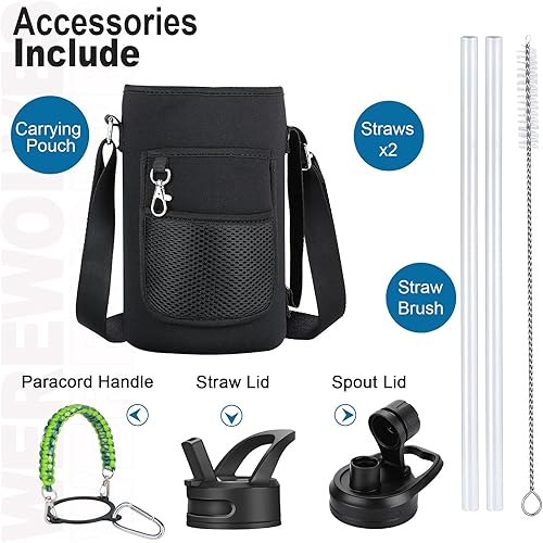 Miniatura 4 de WEREWOLVES Botella de agua aislada con asas de paracaídas, correa, tapa de popote y tapa de boquilla, botella de agua reutilizable de boca ancha al