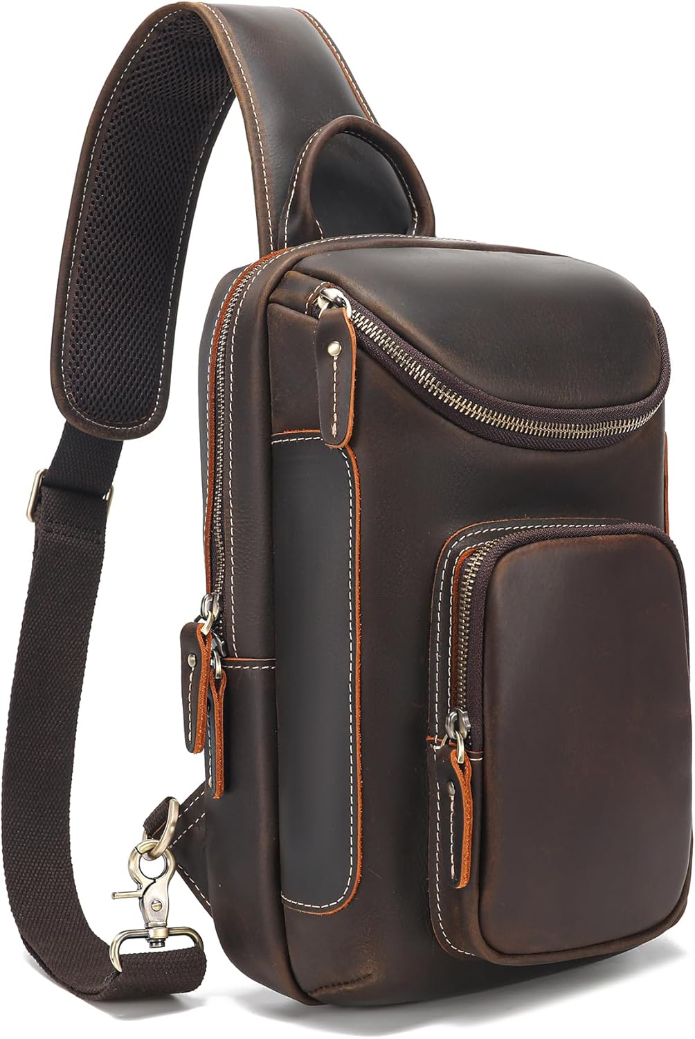 LANNSYNE Full Grain Leather Sling Bag For Men, Crossbody Chest Daypack Fits 10.5" iPad, Men’s Crossbody Bag