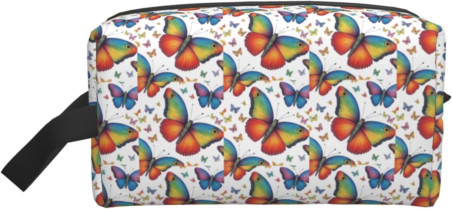 Rainbow Butterfly Print Large Capacity Travel Toiletry Bag for Women Men Cosmetic Pouch Daily Organizer