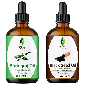SVA Bhringraj Black Seed Duo, Glass Bottles with Droppers, 4 Fl oz 118 ml