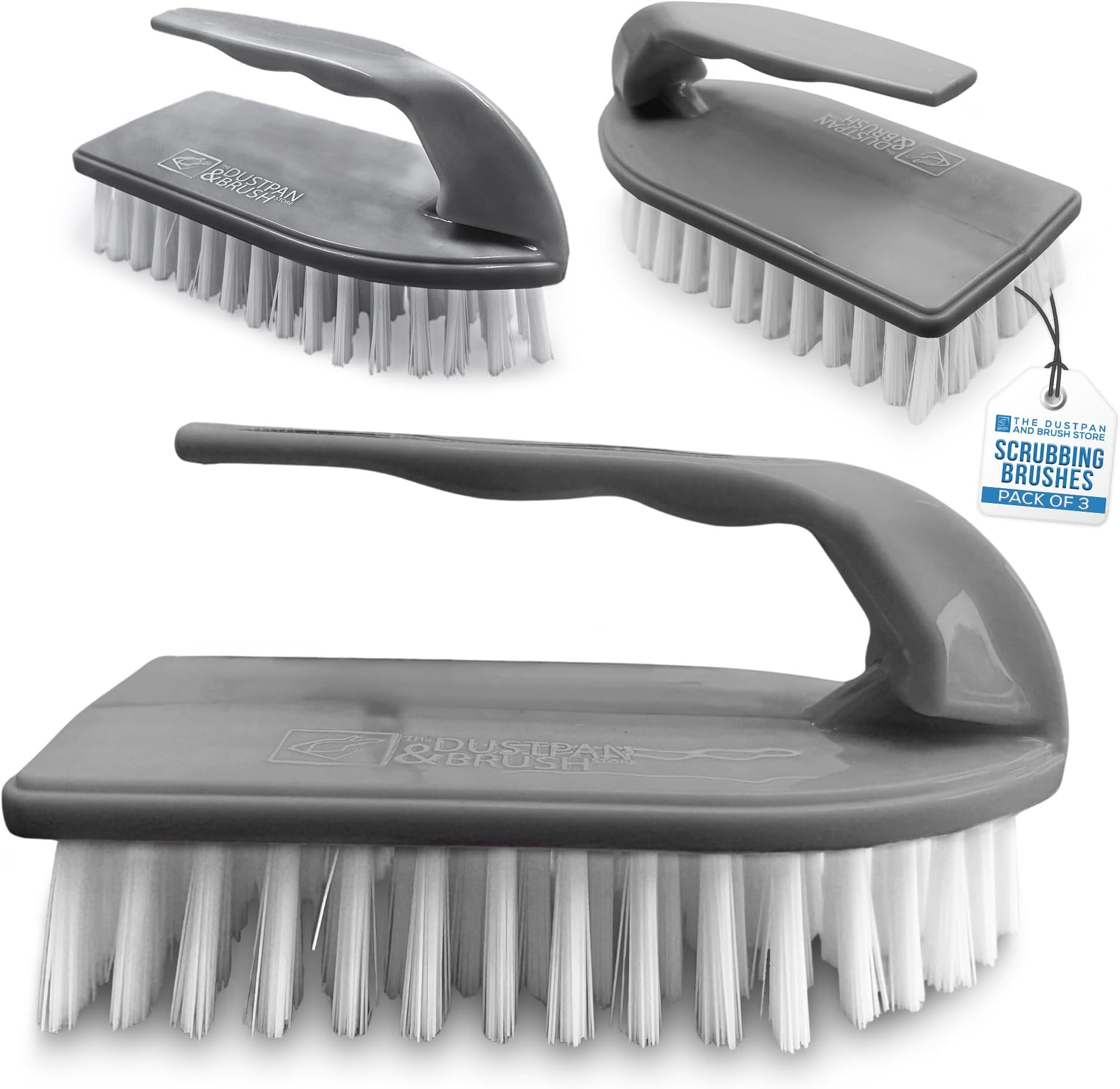 3pk Plastic Scrubbing Brush Floor Cleaning Hand Tools With Stiff Nylon Bristles Mould, Limescale and Grout Remover Ergonomic and Heavy Duty Cleaning Products For Home and Commercial Use