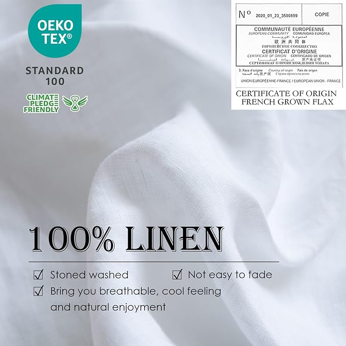 Simple&Opulence 100% Washed Linen Duvet Cover Set 5pcs(1 Duvet Cover& 2 Shams& 2 Pillowcases) Basic Style Natural French Flax Soft Breathable Farmhouse Bedding (Queen, Linen)