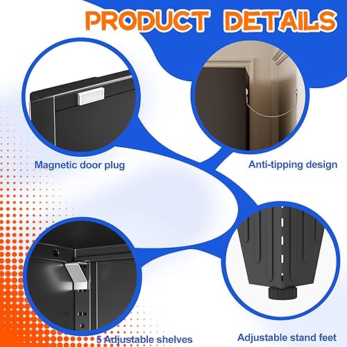 Miniatura 23 de Armario de almacenamiento de metal de 71 pulgadas de alto con 2 puertas y 4 estantes ajustables, armario de despensa de cocina, armario Blanco