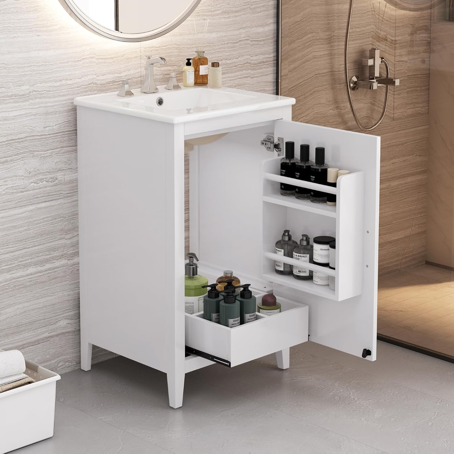 Amazon.com: VIRIDURE Bathroom Vanity with Sink, 20" Small Bathroom Sink ...