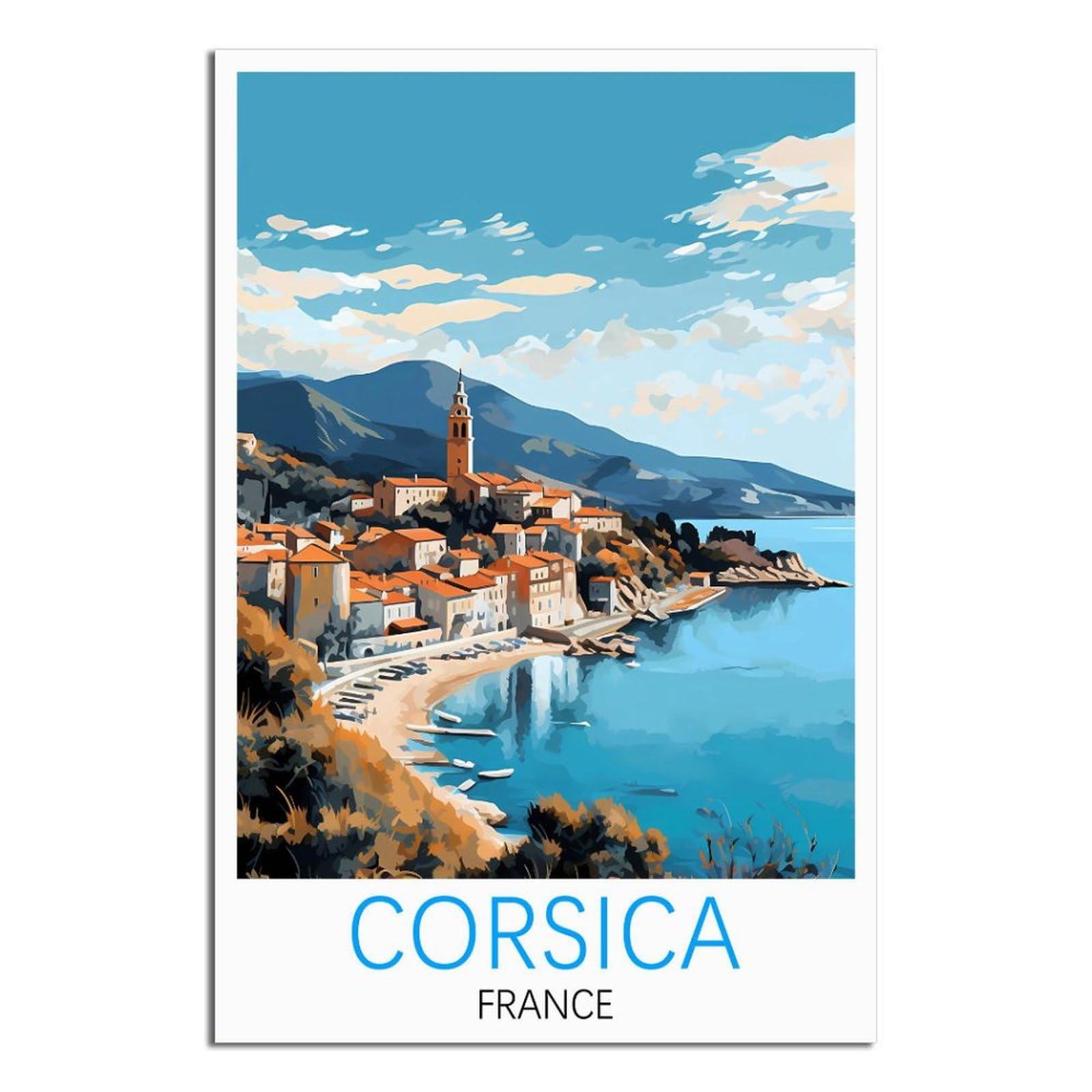EZMLFA DIY 5D Diamond Art Painting Kits,Corsica France Colourful Rhinestone Diamond Arts Kits for Beginners, Perfect Home Wall Decor Gifts 30x40cm