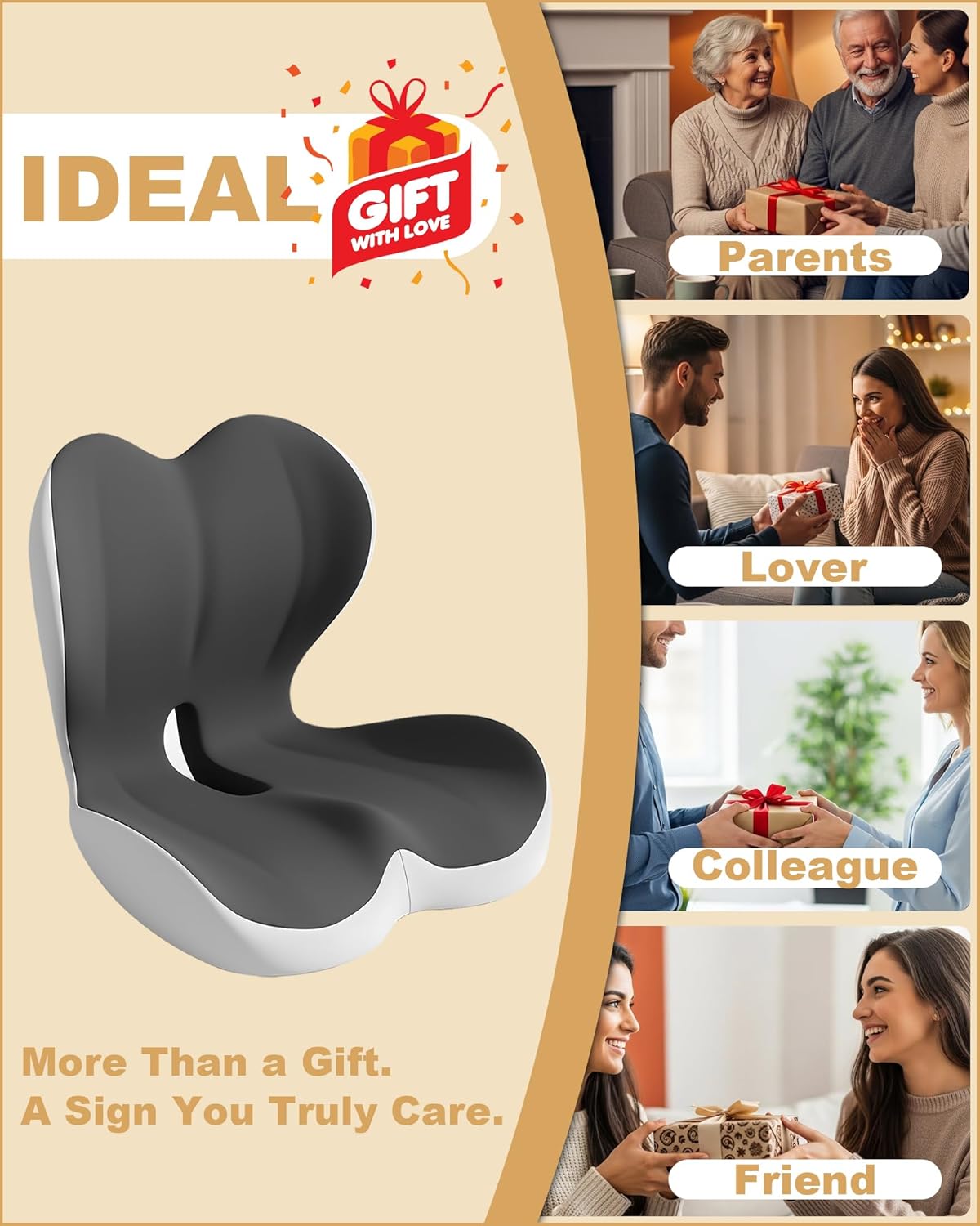 Lumbar Support Seat Cushion, Memory Foam Ergonomic Cushion for Sciatica, Hip & Tailbone Pain Relief – Office Chair, Car Seat, Gaming Chair for Long Hours Sitting & Drivers