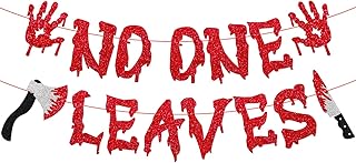 No One Leaves Banner Halloween Decoration Hallow Bloody Backdrop Horror Scary Have a Killer Background Creepy Spooky Boo Witch Cat Bat Ghost theme Party Decor