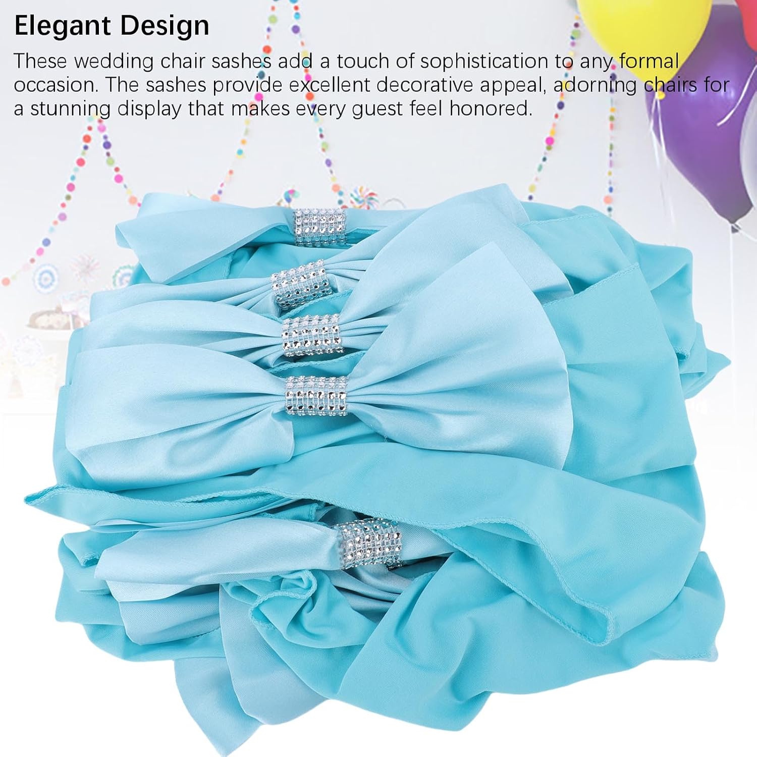 Buachois 25PCS Chair Sashes Bows Stretch Chair Cover Bands, Polyester Reusable Elastic Wedding Party Ceremony Reception Banquet Decoration, 5.91x13.78in (Blue)