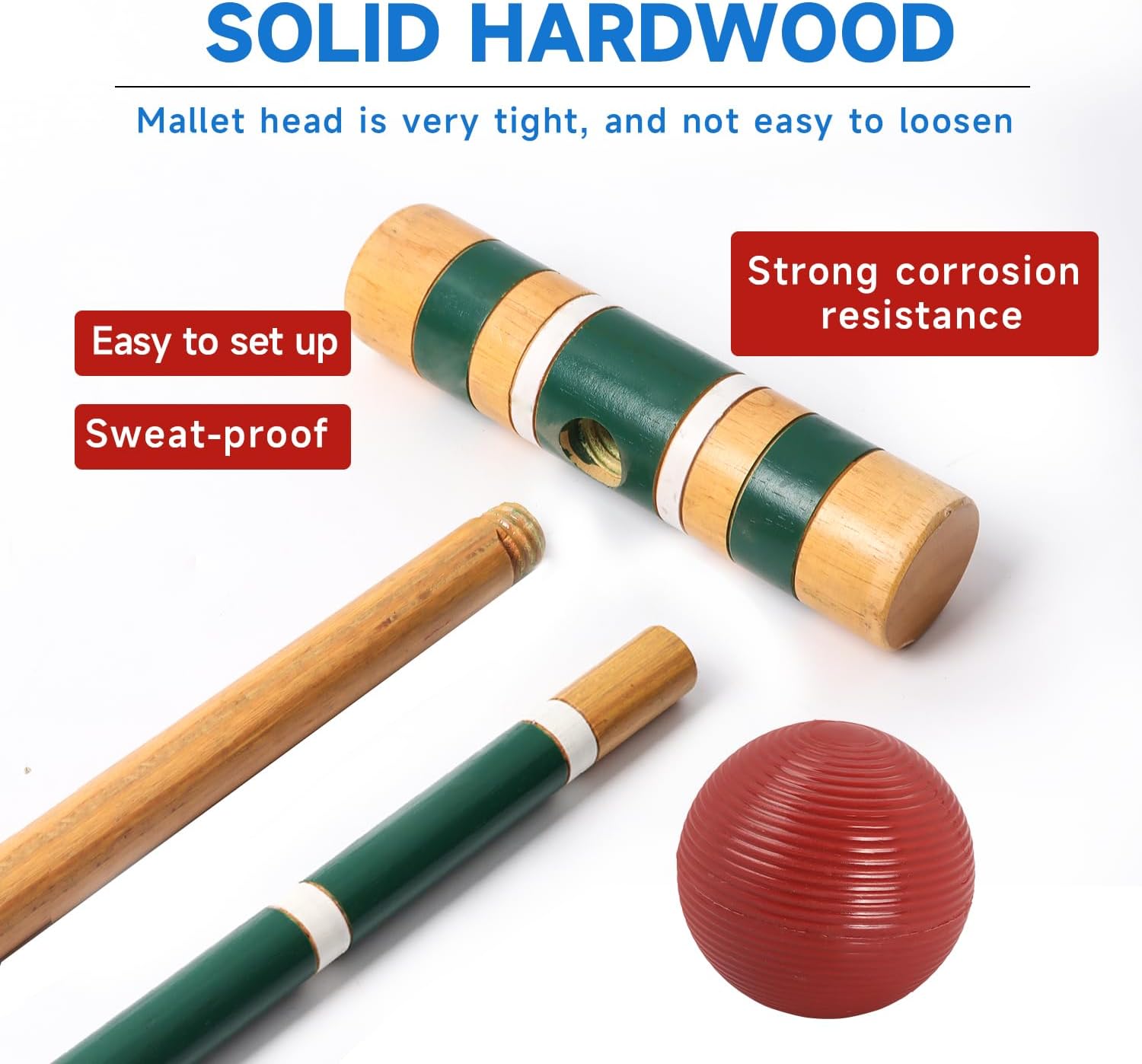 GSE Games & Sports Expert 30'' Classic Six Player Croquet Set with Wooden Mallets, Colored Balls, Sturdy Carrying Bag for Family & Friends, Great for Outdoor Lawn, Backyard, Park