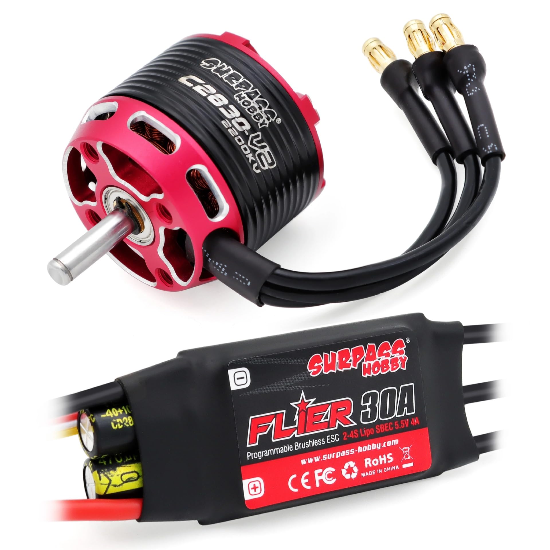 14 biegunów C2830 V2 850/1000/1300/2200KV Outrunner bezszczotkowy silnik Flier 30A ESC do modelu samolotu RC ze stałym skrzydłem (2200KV + Flier 30A)
