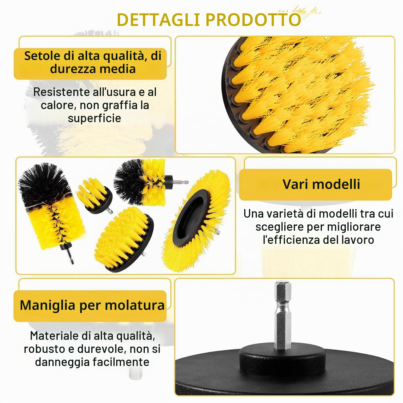 Set di 3 Spazzole per Trapano per Pulizia Universale – Spazzole Trapano in Nylon con Durezza Media, Adatte per Cucina, Auto, Bagno, Piastrelle e Ruote, Kit Pulizia Auto e Doccia