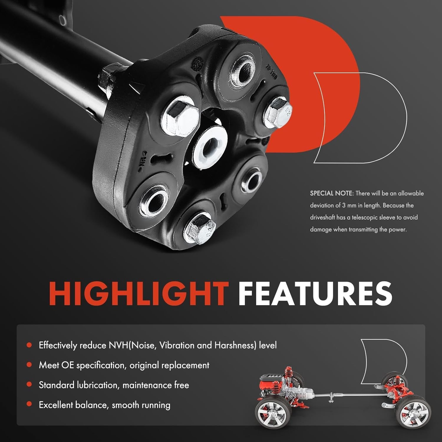 A-Premium Rear Drive Shaft Driveshaft Assembly Compatible with Volkswagen Touareg 2004-2010 & Porsche Cayenne 2003-2010, AWD, 47.625" Length, Replace# 7L0521102B, 7L0521102D, 7L0521102N, Prop Shaft