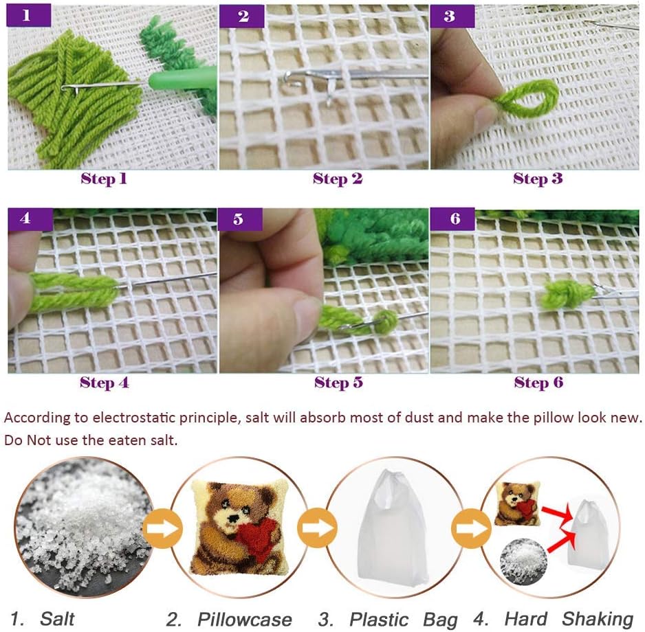 clubevy Latch Hook Kits DIY Crocheting Embroidery Throw Pillow Needlework Cross Stitch Kits (Cat2)