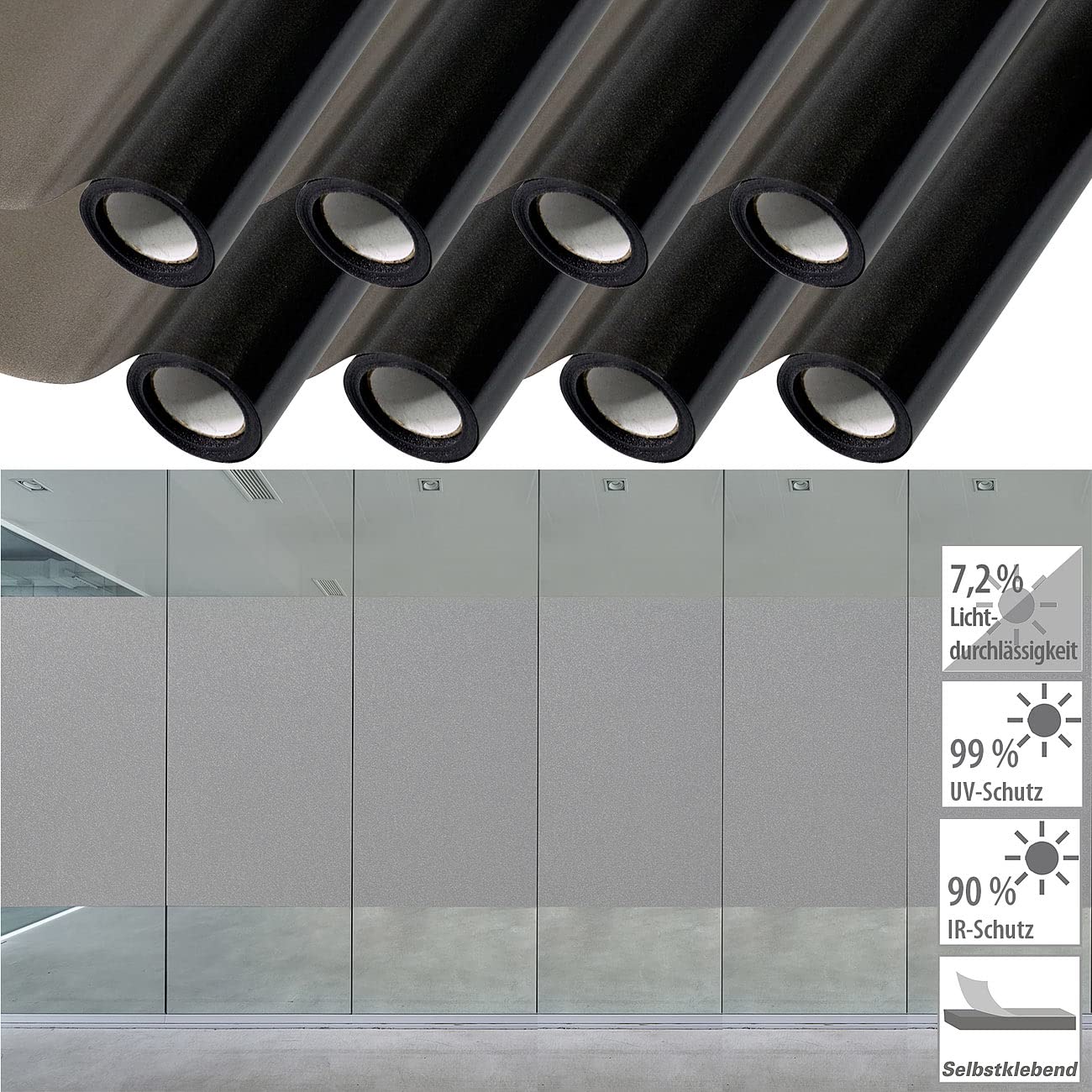 infactory Schutzfolie: 8er-Set Sichtschutzfolie, selbsthaftend, 60 x 200 cm, Grau-Matt (Sichtschutz Folie Badezimmer, Fensterfolie Sichtschutz anhaftend, 3D)