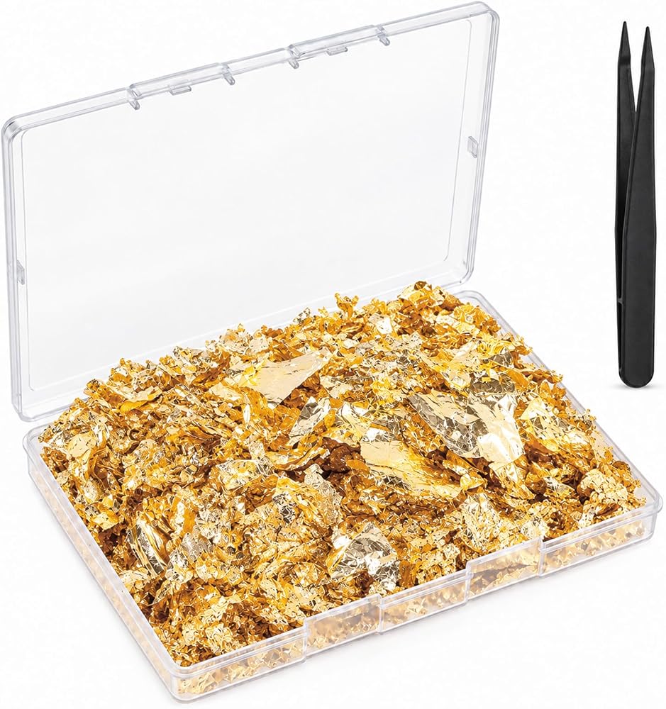 30g Gold Flakes Set with Storage Box and Precision Tweezers for Crafting — 사진 1