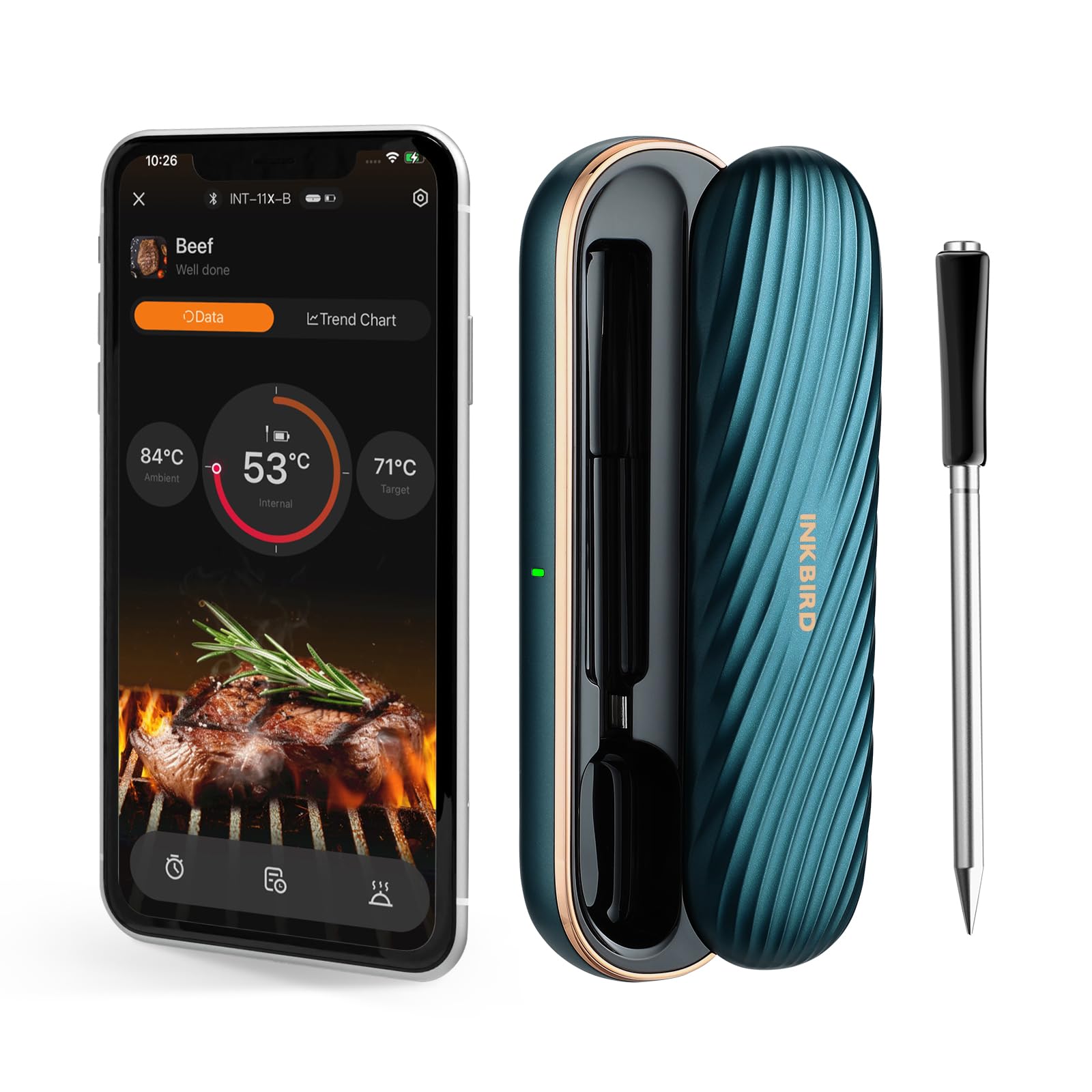 INKBIRD Termometro Cucina Wireless senza fili,Termometro Carne Bluetooth per Forno Grigliate Barbecue BBQ