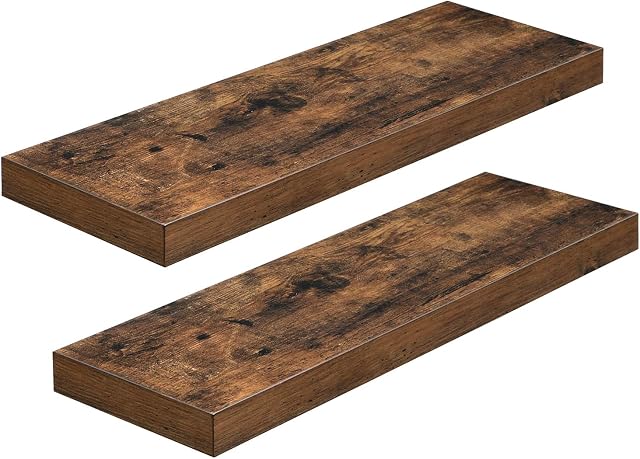 VASAGLE Wall Shelf Set of 2, Vintage Floating Shelf 23.6 Inch, Hanging Shelves Wall Mounted, for Photos, Decorations, Rustic Brown ULWS26BX-2