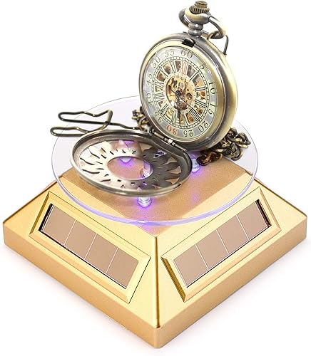 Miniatura 3 de Leadleds Soporte de exhibición giratorio de 360 grados, base de oro de exhibición giratoria de joyería accionada solar y con pilas