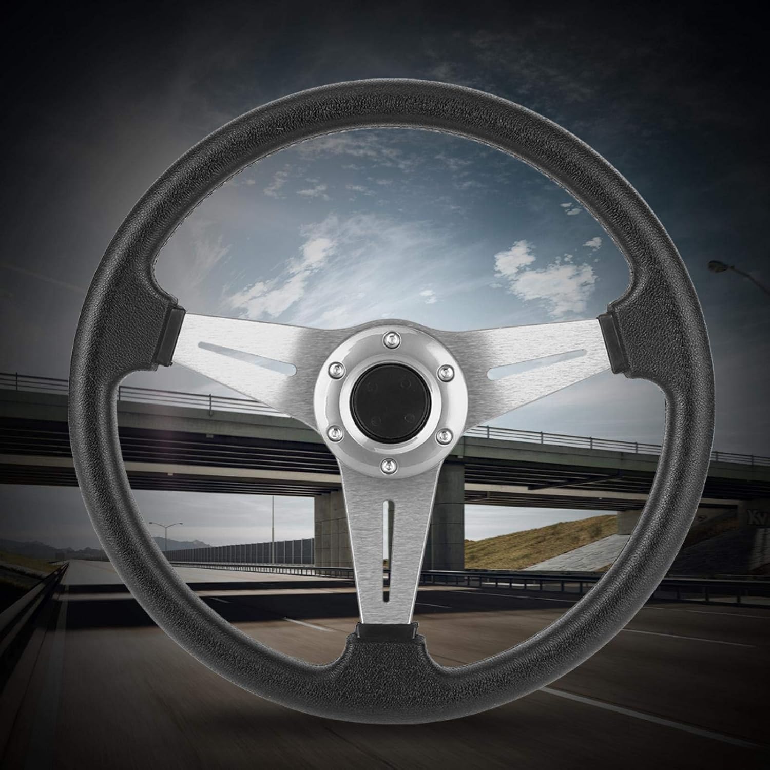 Car Drifting Steering Wheel, 350mm/14in, Universal Modified Accessory, Aluminum Alloy and PU, Red Black