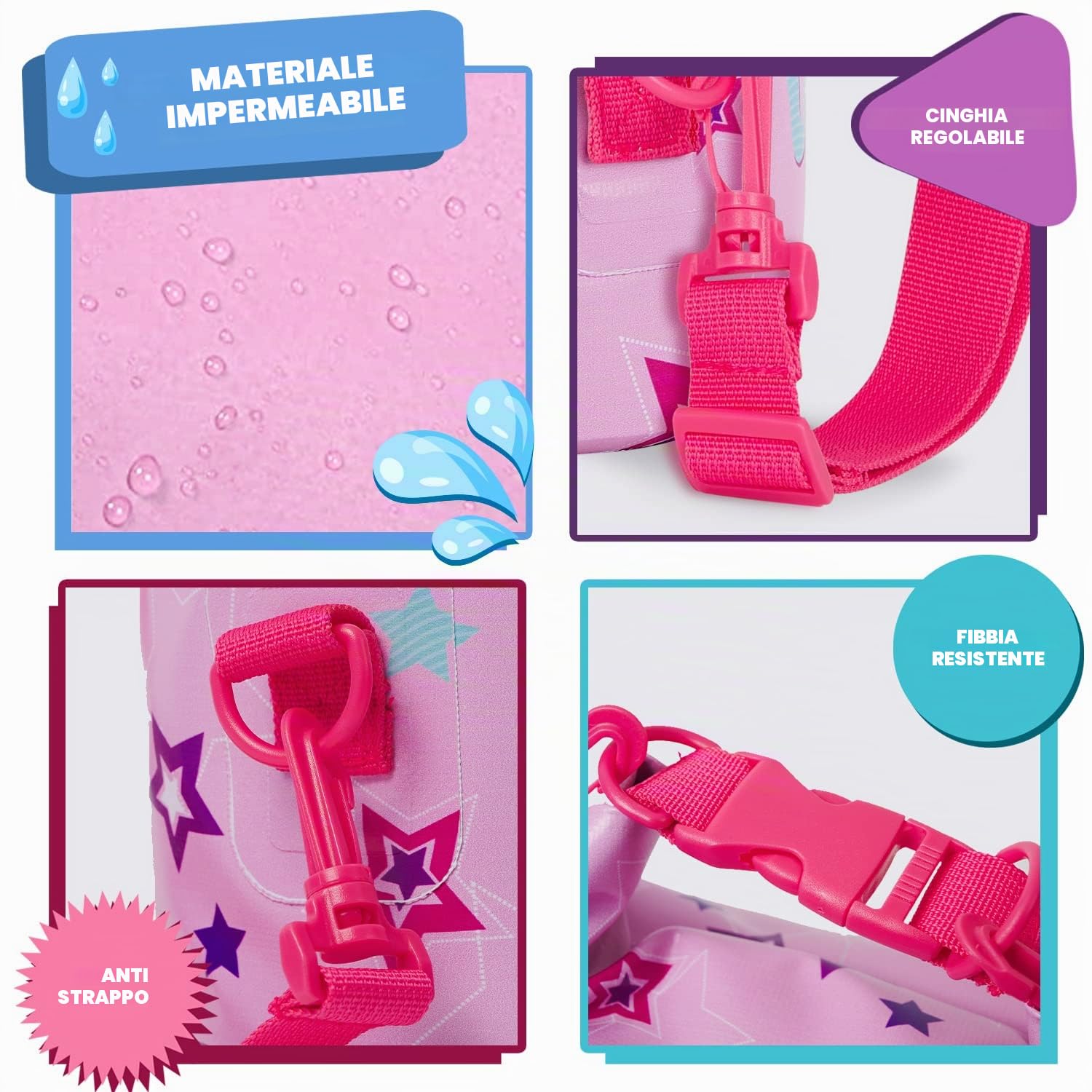Sacca Impermeabile Mare da Bambina con Sirena Unicorno - Borsa Mare Spiaggia Rosa e Fucsia da Bimba - Zaino Kayak Nuoto Barca Snorkeling - Dry Bag Regolabile per Bambine - 25x18x18 cm