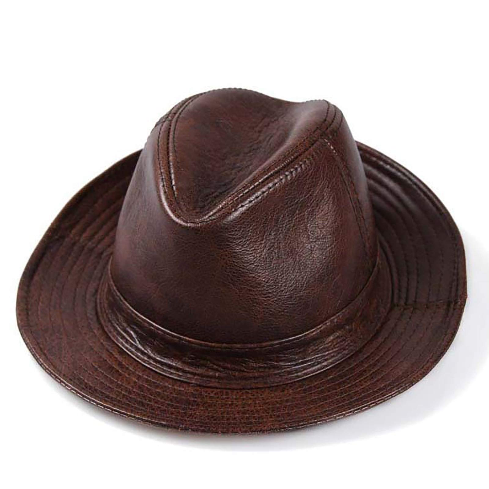 Sombreros de invierno, hombres de cuero fedora sombrero jazz sombrero de vaca sombrero de copa de copa corta ala corta envejecido de mediana edad caballero sombrero gorro de jazz