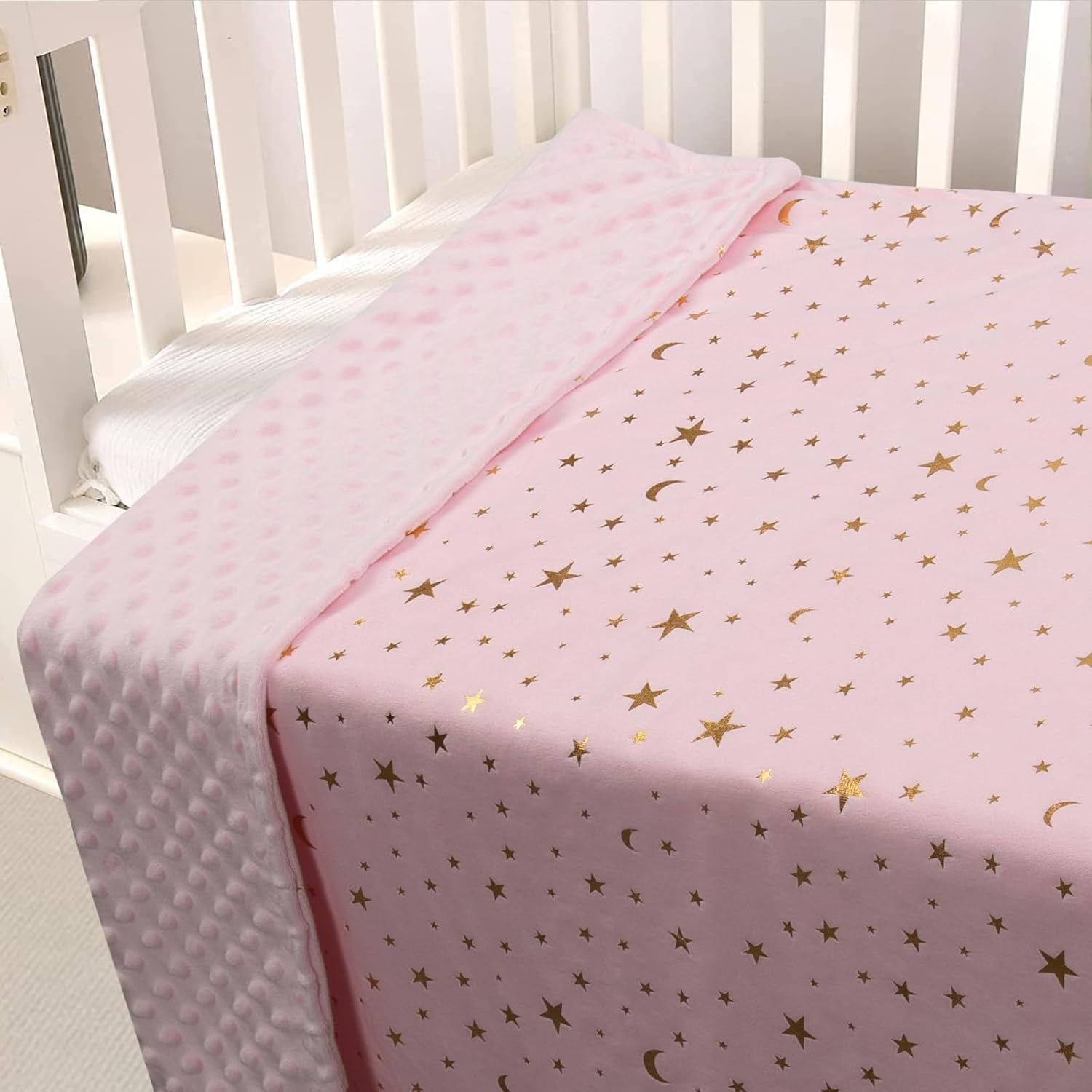 Baby Blanket for Boys Girls Soft Minky with Double Layer Dotted Backing, Star and Moon Printed 30 x 40 Inch Receiving Blanket (Pink) - Image 4