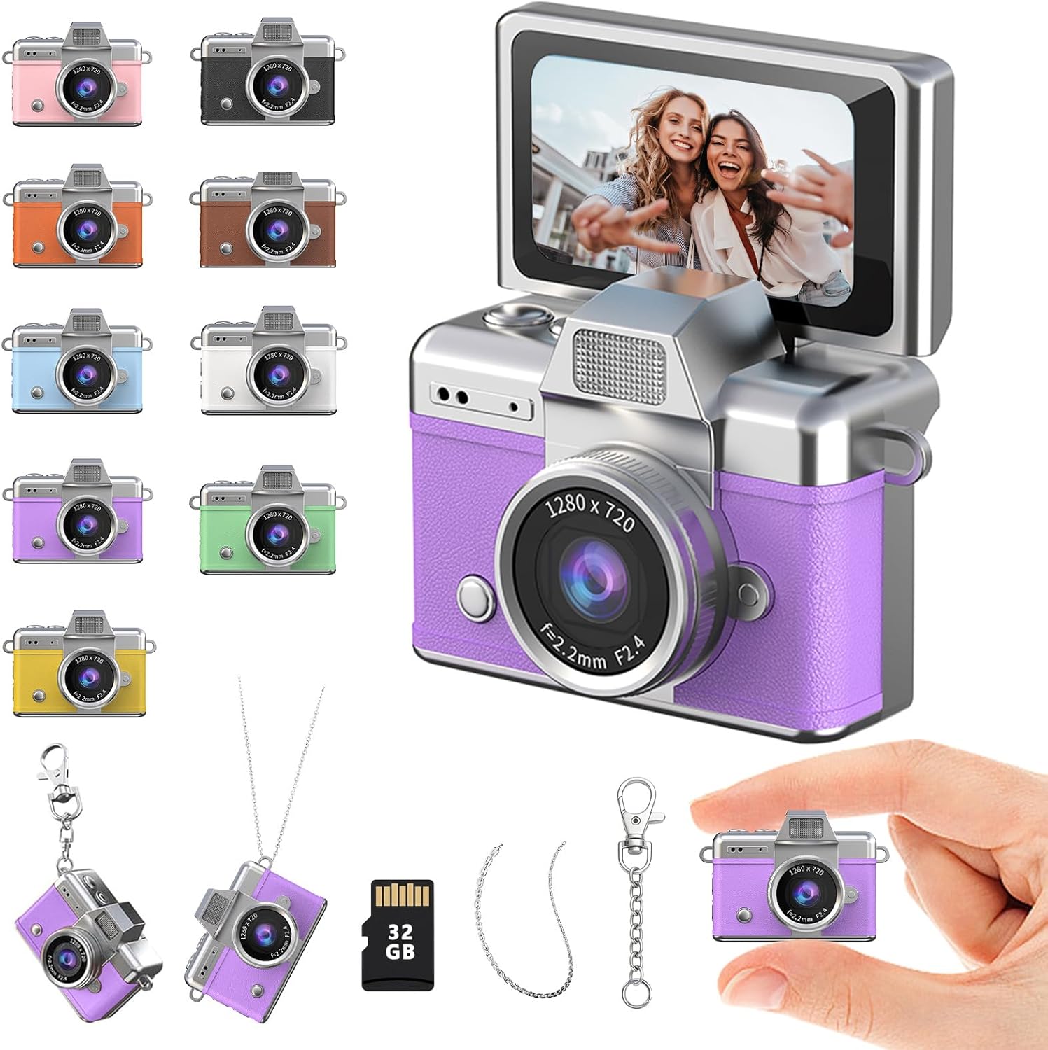 Viral AI Mini Keychain Camera - Global Tech Trend 2026 Retro Y2K Digital Camera with 32GB Card, 1080P Video Recorder for Travel/Vlog, Gift for Teens Adults Photography Beginners (Purple)
