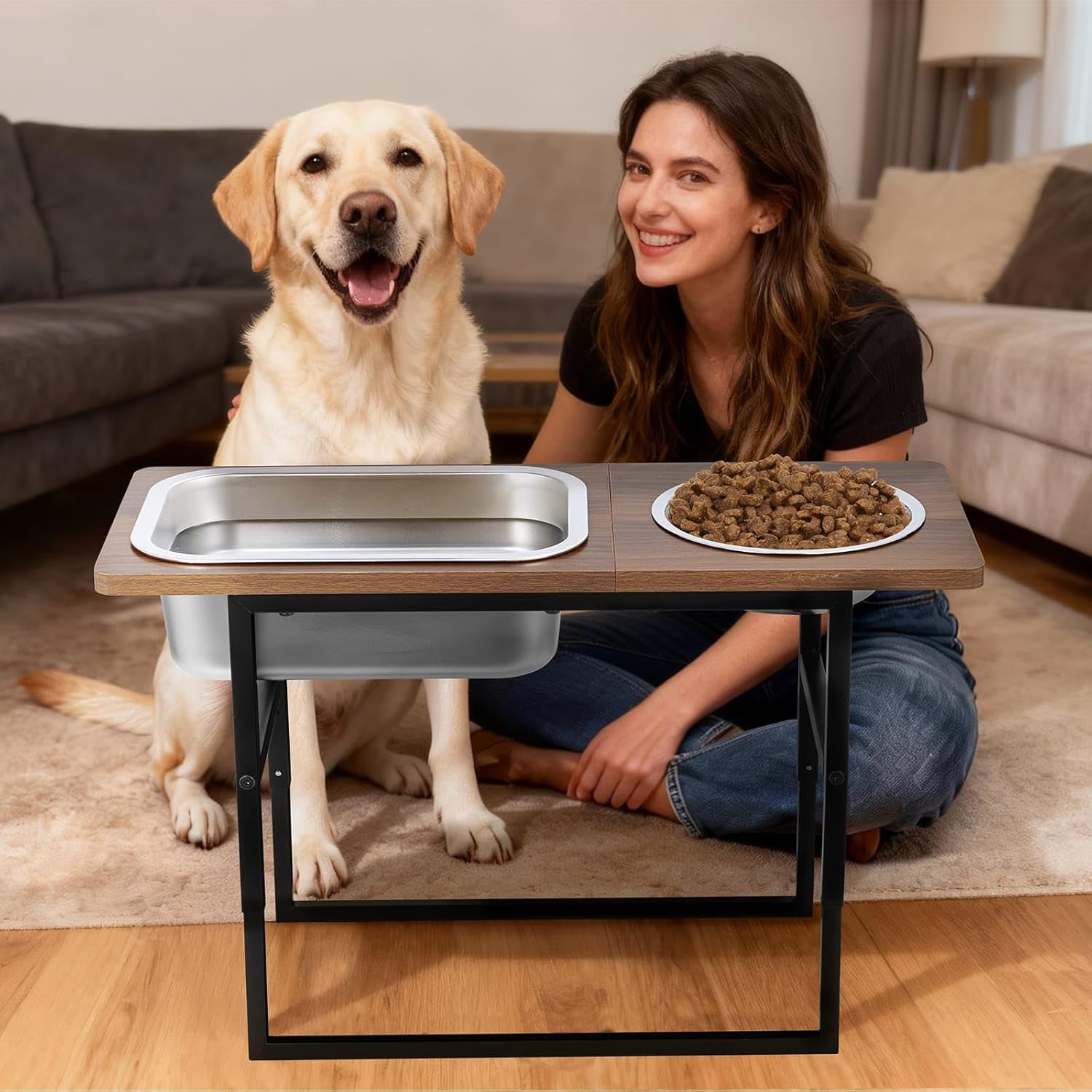 Elevated Dog Bowls for Large and X-Large Breed, 2 Stainless Steel Bowls, 2 Adjustable Heights 14" or 12" Raised Dog Water and Food Bowl with Metal Stand (Upgraded Extra-Large Water Bowl)